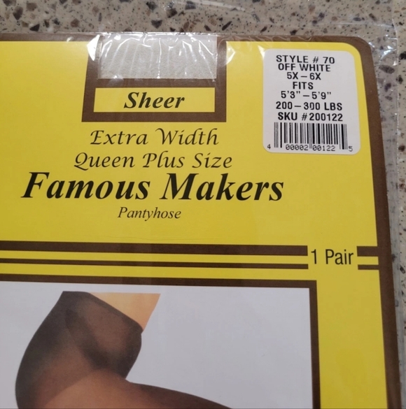 Vtg Pantyhose Queen Plus Size 5X-6X Fits 5'3-5'9 200-300lbs Sheer Off White NOS - Picture 2 of 6